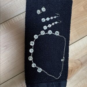 Elegant Silver Necklace and earrings Crystal Accents